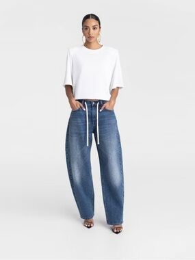 KBB by KAHLANA Mid-Rise Barrel Leg Dark Wash